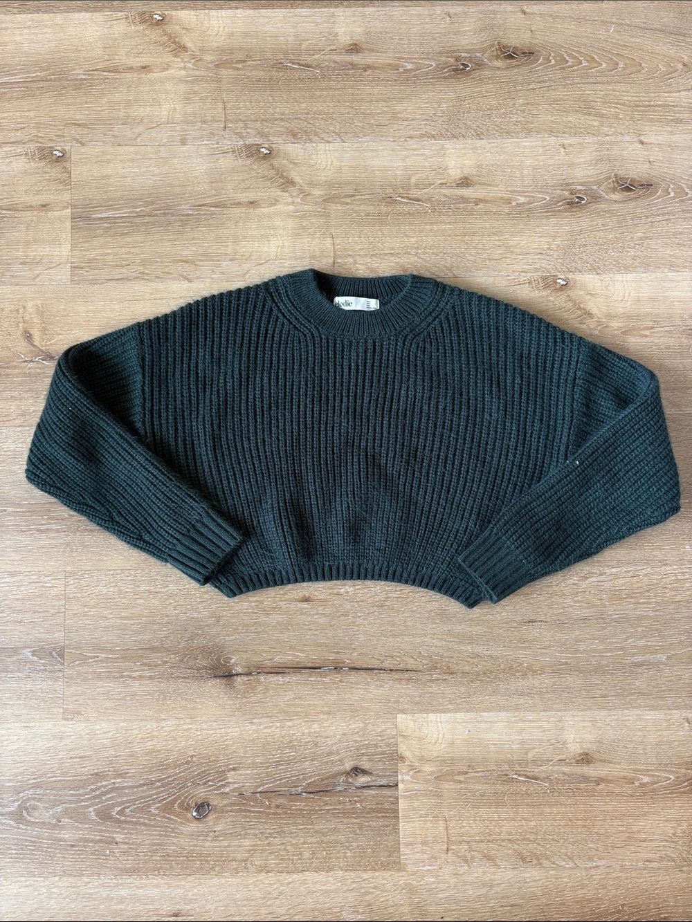 Dark Teal Ribbed Cropped Sweater
